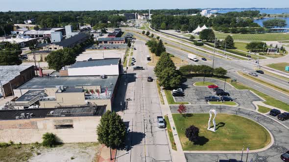 Tracking or dolly motion showing Western ave in Shaw Walker in the distance. alt
