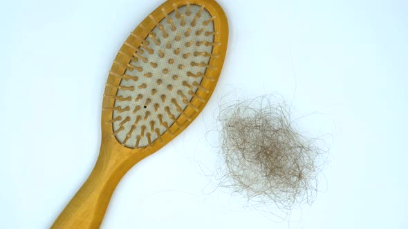 Hairbrush with fallen out hair. Lots of fallen hair on a comb. Hair loss problem alt