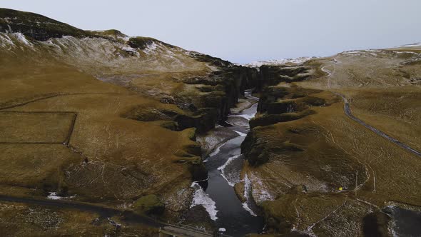 Drone Flight Over Landscape And Fjaorargljufur Canyon alt