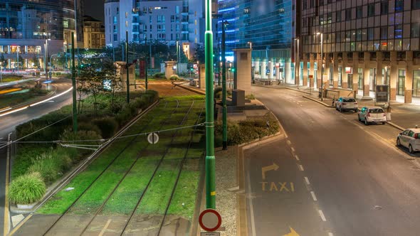 Milan Skyline with Modern Skyscrapers in Porta Nuova Business District Night Timelapse in Milan alt