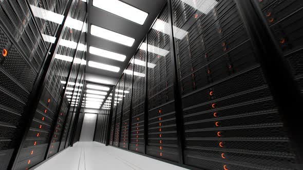 Endless working data center animation. Orange shining LED lights. Loopable. HD alt