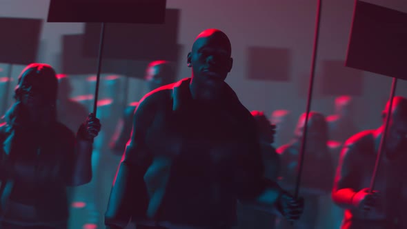 Demonstration.Women and men with flags. Fight for rights and equality.Revolution alt