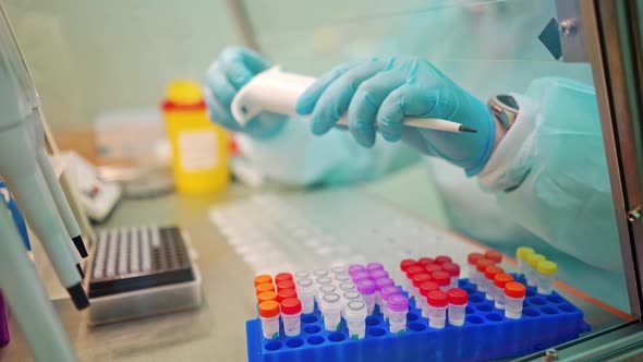 Vacuum tubes for collecting blood samples in the lab. alt