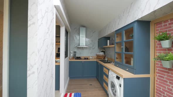 Cute and Trendy Kitchen and Pantry Decoration with Marble and Brick Wall alt