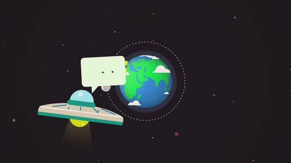 Flying UFO near the Earth globe in outer space alt