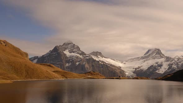 Picturesque View on Bachalpsee Lake in Swiss Alps Mountains