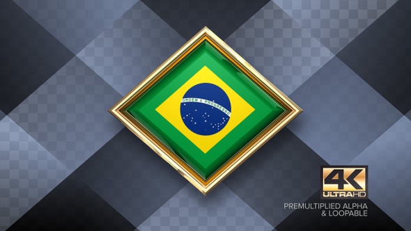 Brazil Flag Rotating Badge 4K Looping with Transparent Background