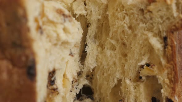 Inside Italian panettone  cake 4K close-up footage alt