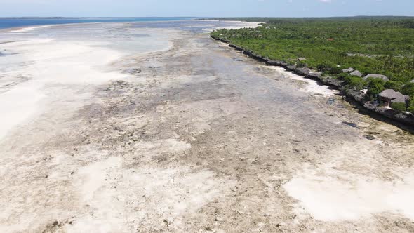Aerial View of Low Tide in the Ocean Near the Coast of Zanzibar Tanzania Slow Motion alt