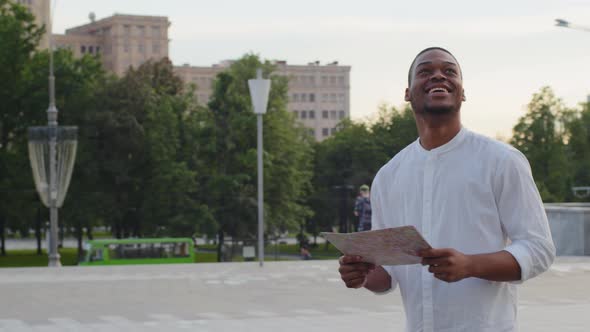 Alone Afro American Man African Mixed Race Guy Black Male Tourist Traveler Smiling Standing Outdoors alt