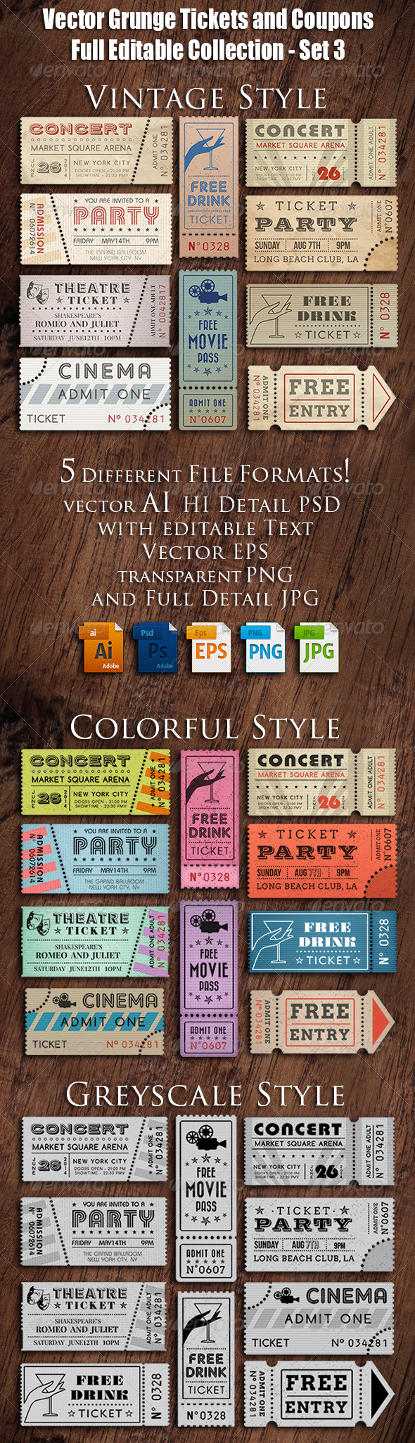 Vector Grunge Tickets and Coupons 3 - Seasons/Holidays Conceptual