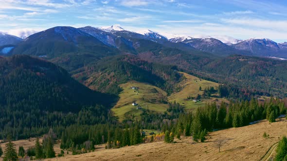 Small Village in the Beautiful Mountain Valley of the Carpathian Mountains in Ukraine in the Village alt