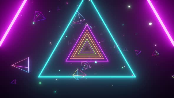 An Endless Tunnel of Luminous Multicolored Neon Triangles, Motion Graphics