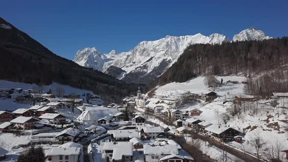 Winter Aerial of Ramsau, Berchtesgaden, Germany