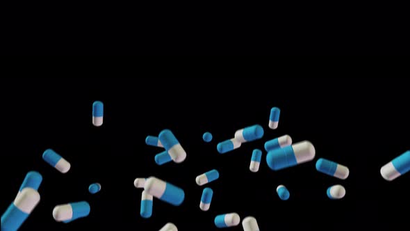 Blue-white medicines are thrown up pills, antibiotics, vitamins,