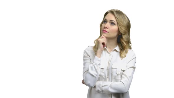 Thoughtful Business Woman with Hand Under Chin alt