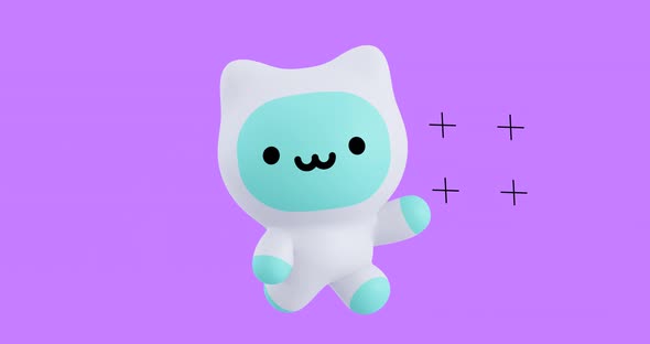 Funny Looped cartoon kawaii Kitty character. Cute emotions and move animation. 4k video