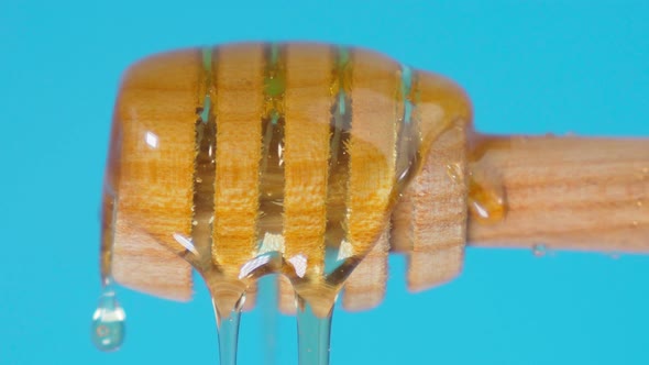Dripping Honey From a Wooden Spoon Closeup Macro alt