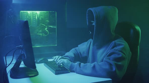 Cybercriminal Hacker Typing and Rejoicing alt
