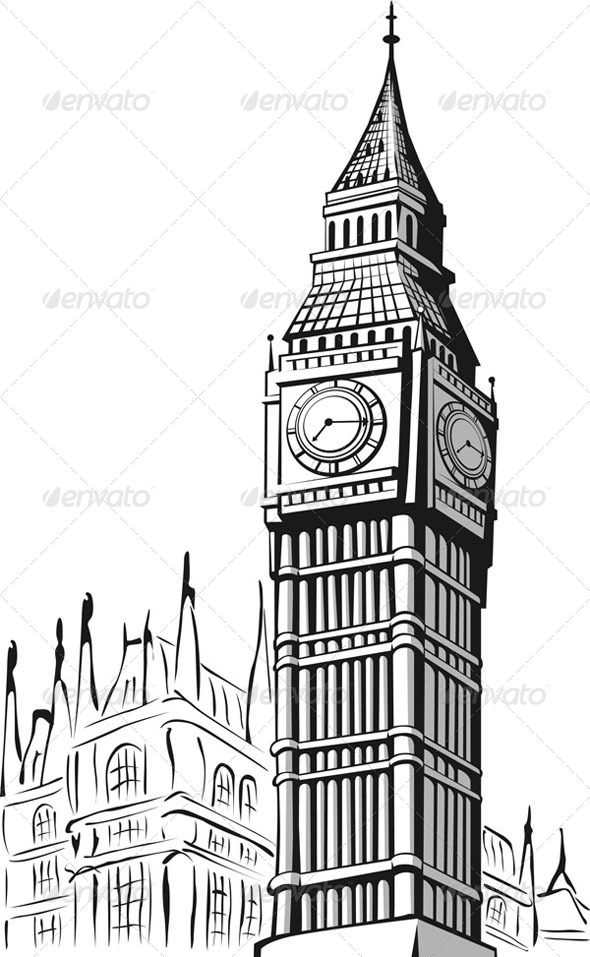 big ben clipart black and white