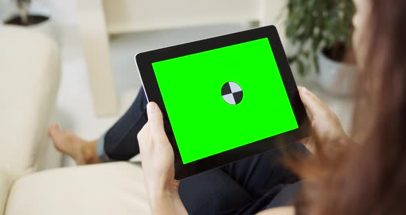 Woman Holding Tablet Chromakey Gesture