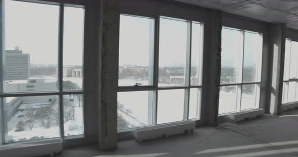 Empty Room Apartment Interior with Brick Wall Floor Windows City Background alt