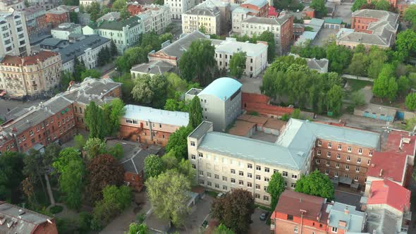 View of the Roofs of Buildings in the Central Part of the City in Kharkiv in the Summer Morning