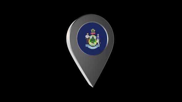 3d Animation Map Navigation Pointer With Maine Flag With Alpha Channel - 4K alt