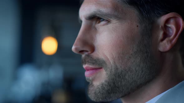 Attractive Businessman Looking Distance Closeup alt