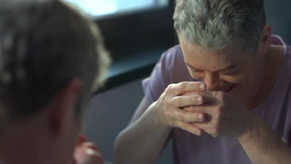 Portrait of a Beautiful Mature Woman with Short Gray Hair Recovering From Cancer Treatment with alt