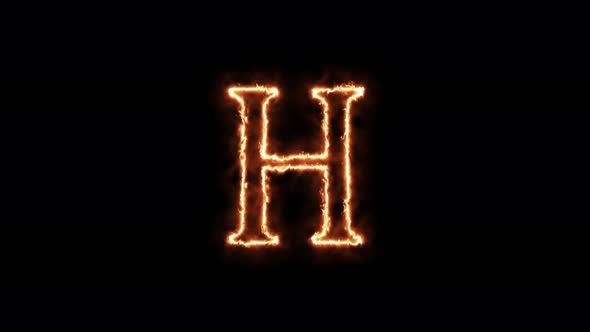 Fiery letter H. Symbol animation burning in a flame on a black background alt