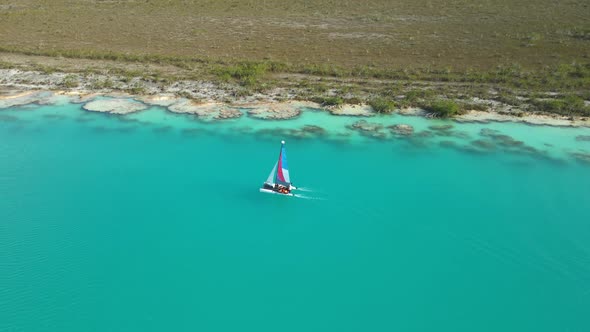 Catamaran Riding in Los Rapidos Lagoon in Bacalar Mexico