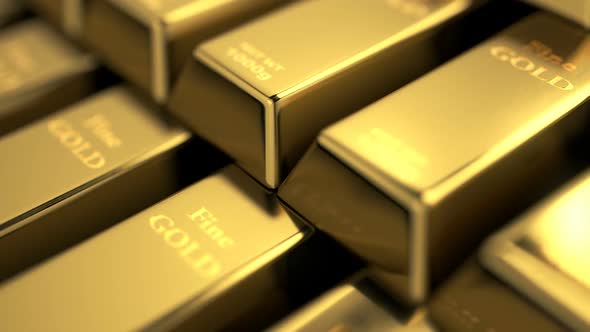 Close-up View of Fine Gold Bars Stacked Into Stairs alt