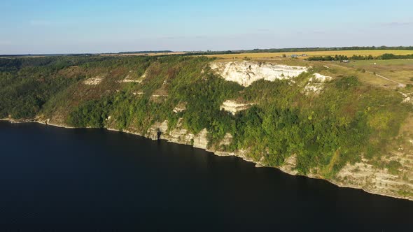 The Dniester Canyon River Reservoir and Bakota Bay in National Park Podilski Tovtry Aerial View alt
