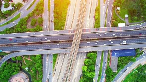 Stunning Aerial view drone shot above freeway traffic alt