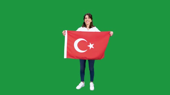 Woman Holding Turkish Flag