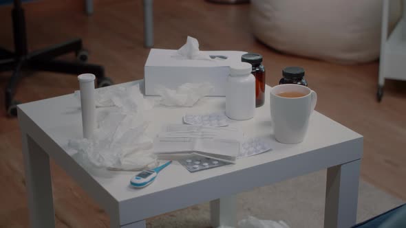Close Up of Table with Treatment and Medical Tools alt