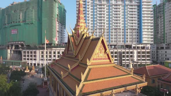 Aerial view of Preah Puth Mean Bon temple, Phnom Penh, Cambodia.