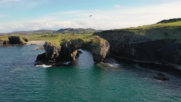 Aerial View of the Great Pollet Sea Arch Fanad Peninsula County Donegal Ireland alt