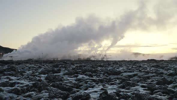 Iceland, Aerial footage of steamy clouds running up to the skies alt