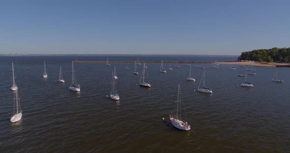 Flying Away From Boats Anchored at Hempstead Harbor in Glen Cove Long Island alt