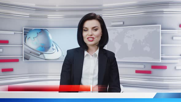 Female TV Presenter in Television Studio alt