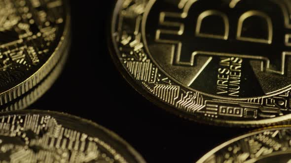 Rotating shot of Bitcoins (digital cryptocurrency) - BITCOIN 0513 alt