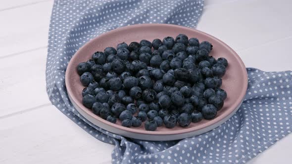 The Blueberry Fresh Berries on the Ceramic Plate on the White Background alt