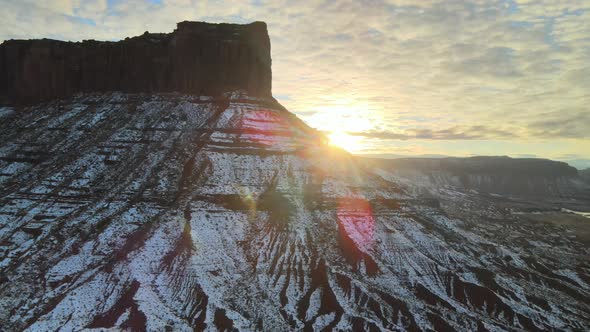 Aerial view of the sunset behind Parriott Mesa near Moab, Utah. alt