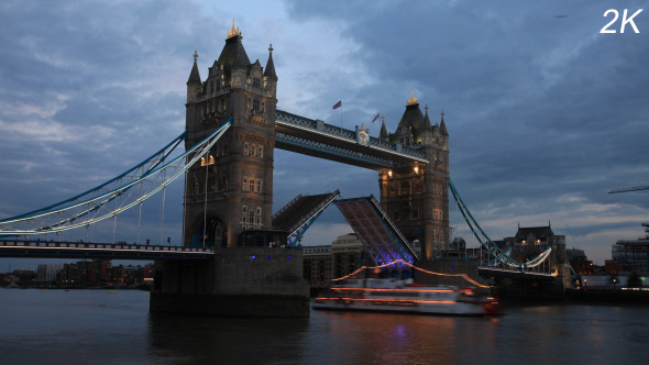 Tower Bridge Opening For Passing Boats Underneath