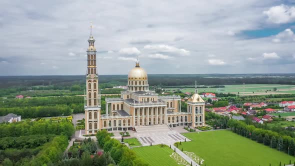 Aerial view of  Basilica of Our Lady of Lichen, Poland
