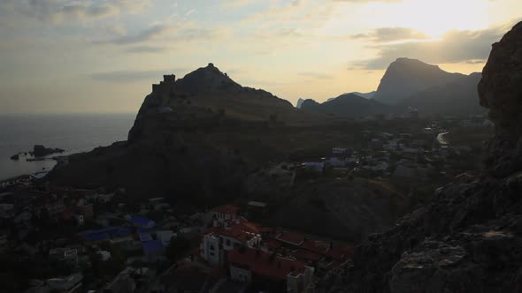 Panorama of Ancient Genoese Fortress in Sudak Town alt