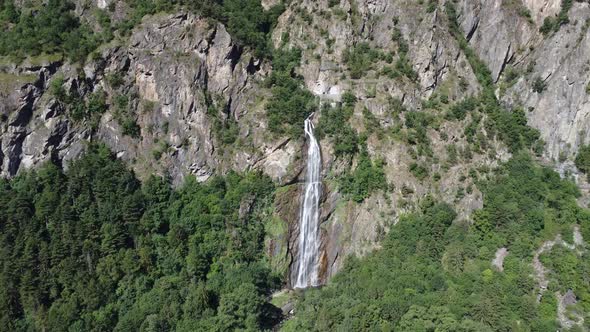 the famous, high and beautiful waterfall "pisse vache" in the Swiss Alps in Valais in beautiful and alt