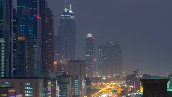 Downtown Dubai Towers Day to Night Timelapse alt